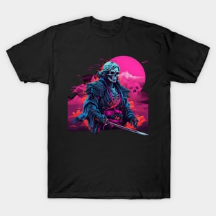 samurai skeleton vaporwave T-Shirt